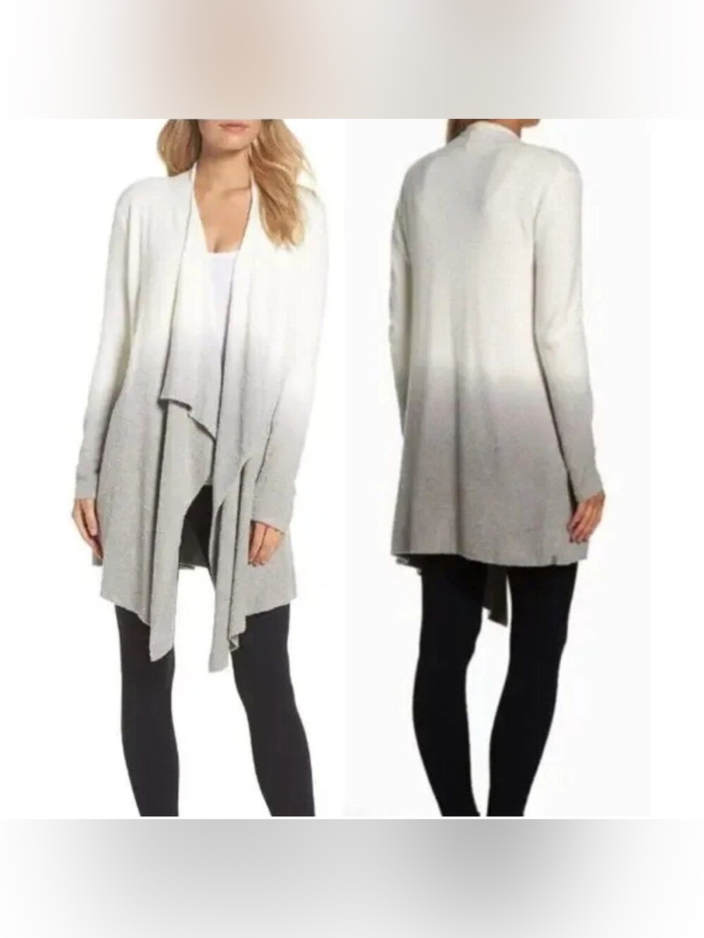 Barefoot Dreams L/XL Bamboo Cozy Chic Lite Calypso Ombre White Gray Cardigan